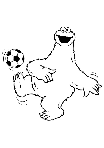 Cookie Monster Plays Soccer Coloring Page